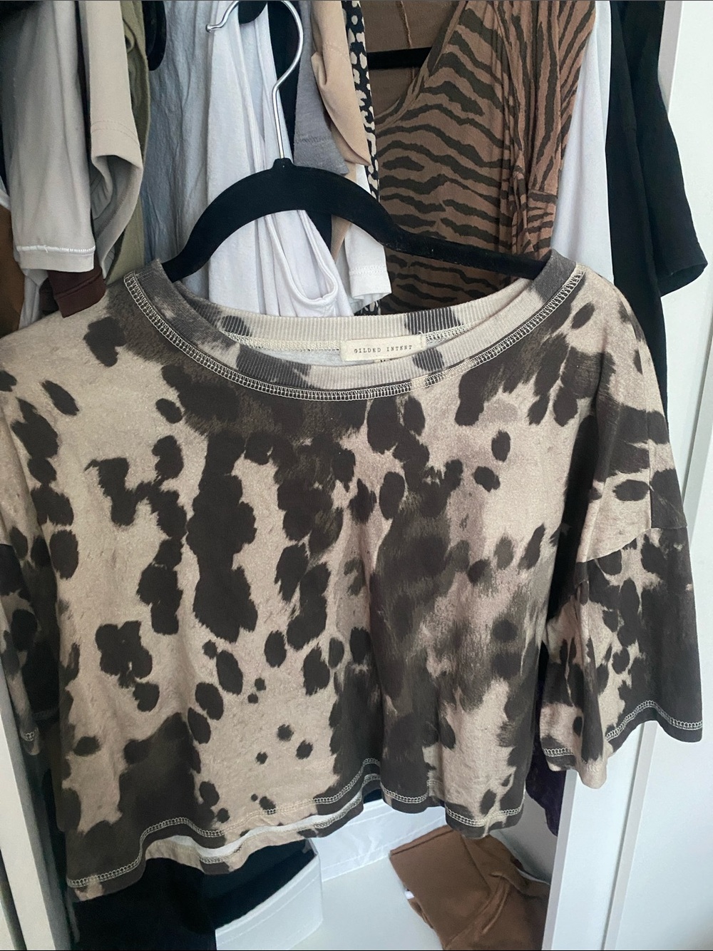 Gilded Intent Taupe and Brown Tie-Dye Crop Top